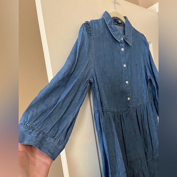 Tommy Hilfiger Blue Denim Chambray Shirt Dress Ruffle Hem Women’s size 8 - Picture 9 of 15